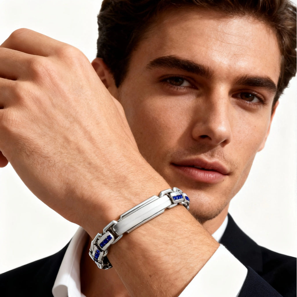 Scia di Luce – Bracciale Estellamare in acciaio con pietre blu