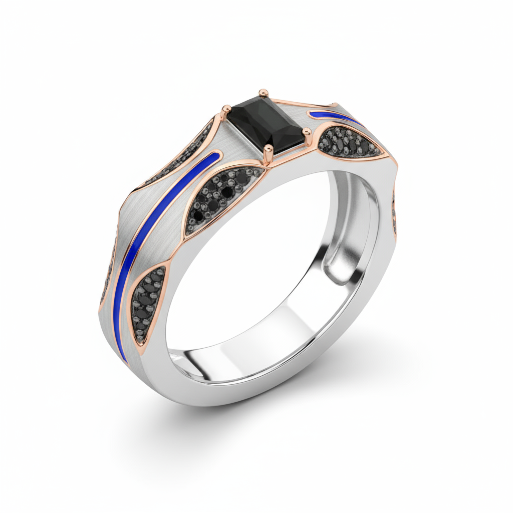 Tempesta di Sera – Anello con Bordo Testurizzato e Onice