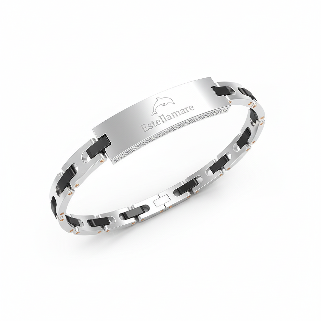 Traccia Abissale – Bracciale Estellamare in acciaio satinato e nero opaco