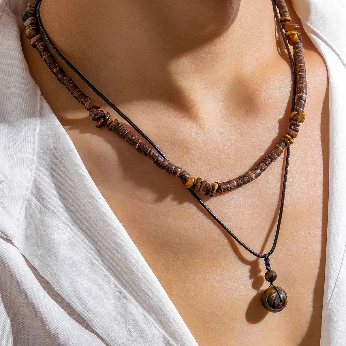 Collana Boho Chic Legno Uomo