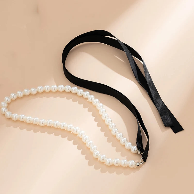 Collana Elegante Nastro e Perla