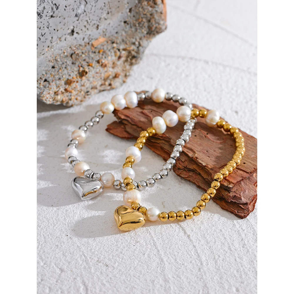 Bracciale Cuore Elastico in Perla