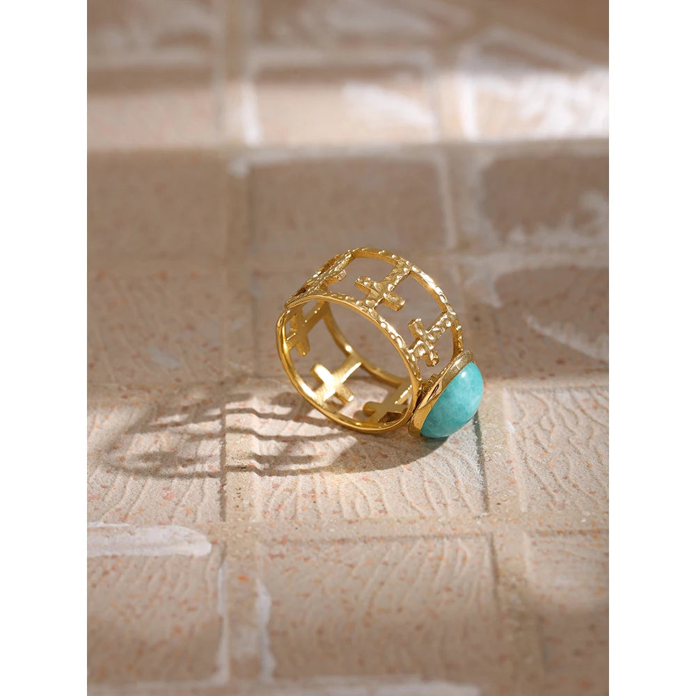 Anello Magico Dorato con Pietra Blu