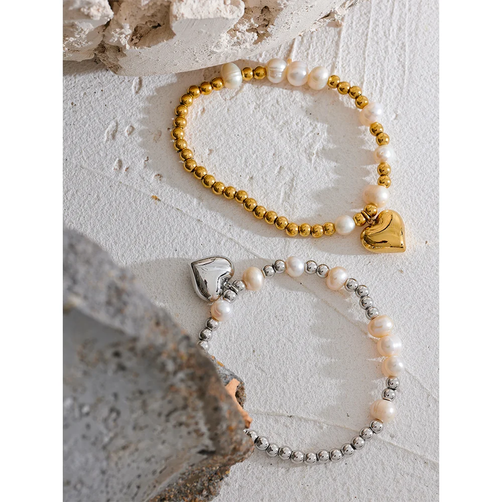 Bracciale Cuore Elastico in Perla