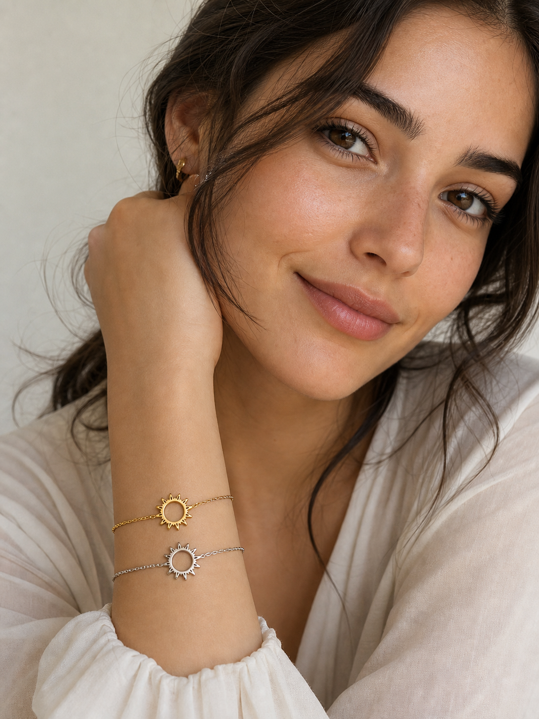 Cutout Sun Two Tone Slim Bracelet