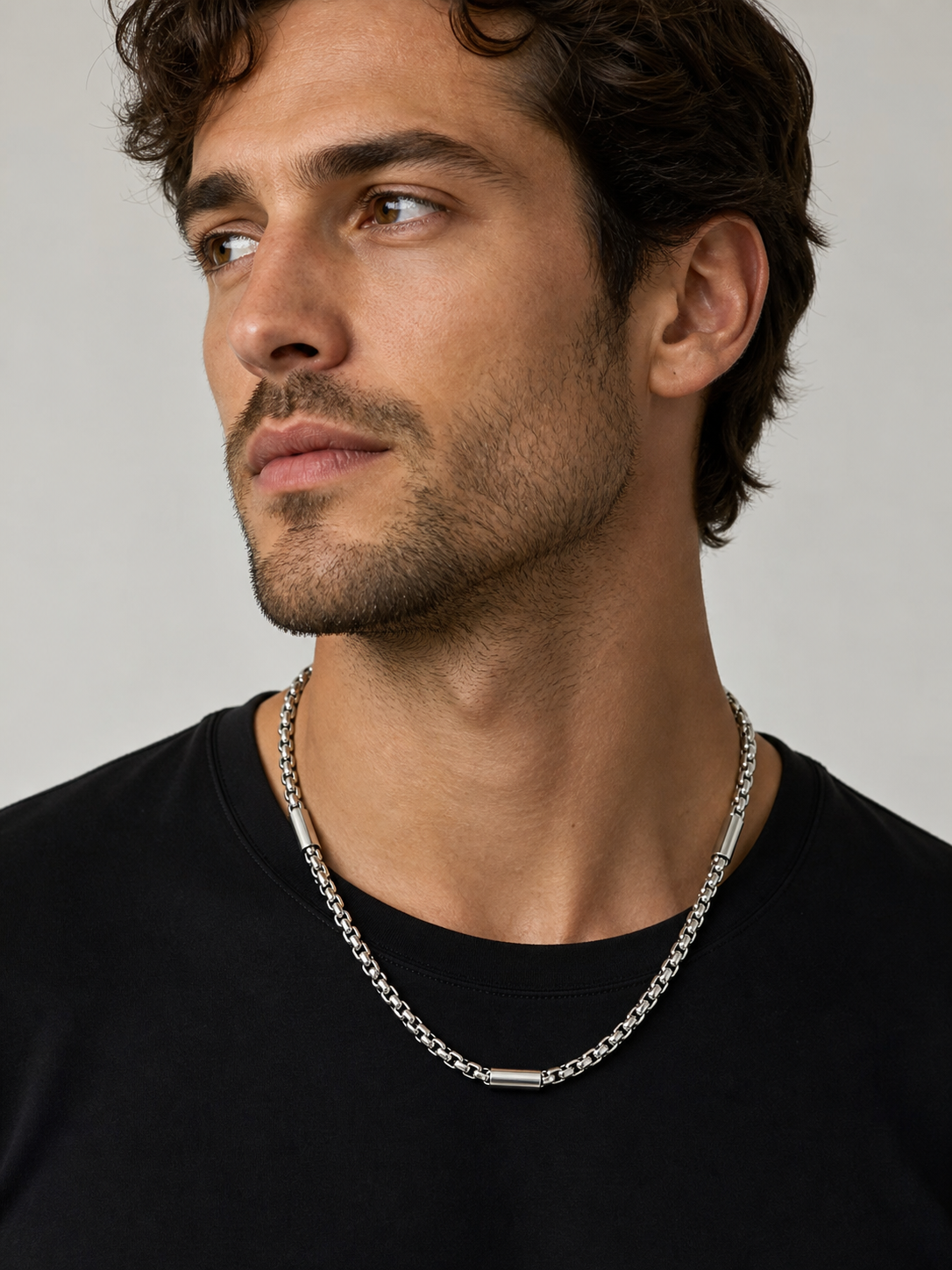Collana Stainless Steel Square Pearl Chain Thick