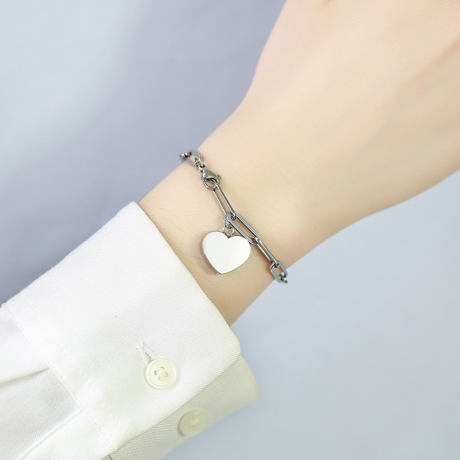 Bracciale Croce con Cuore in Acciaio Inossidabile