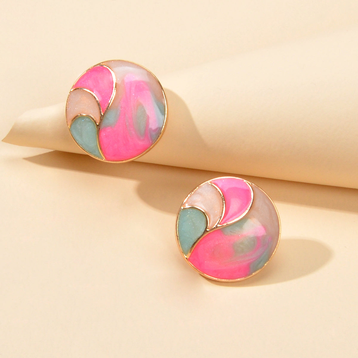 Multi-Colour Enamel Round Hypoallergenic Earrings