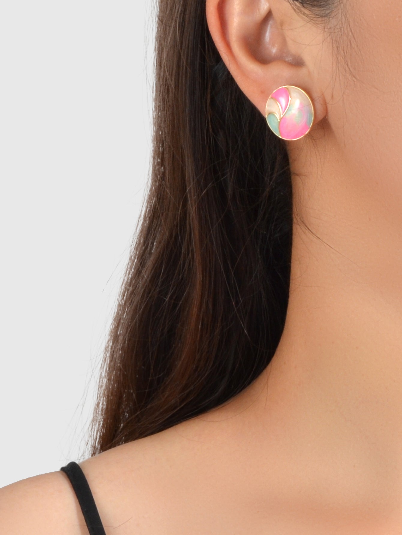 Multi-Colour Enamel Round Hypoallergenic Earrings