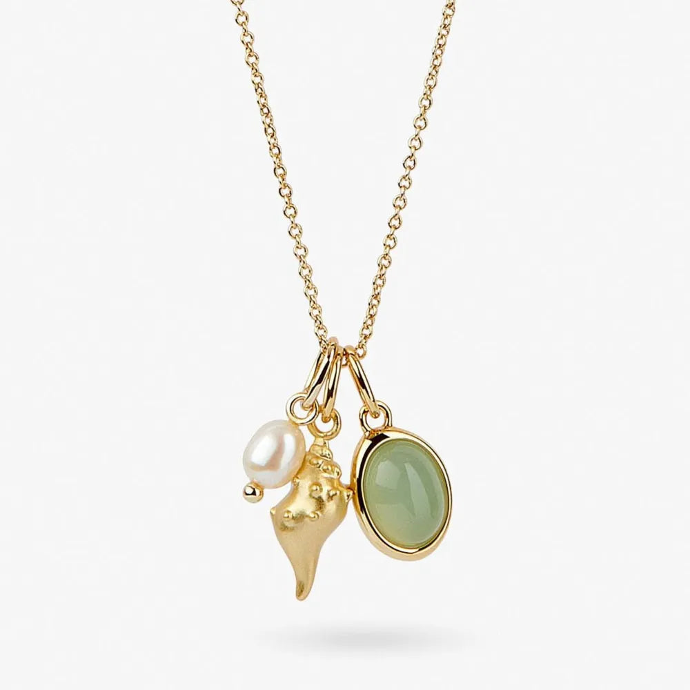 Collana con Ciondolo Conchiglia e Cristallo Naturale Placcata Oro 14K