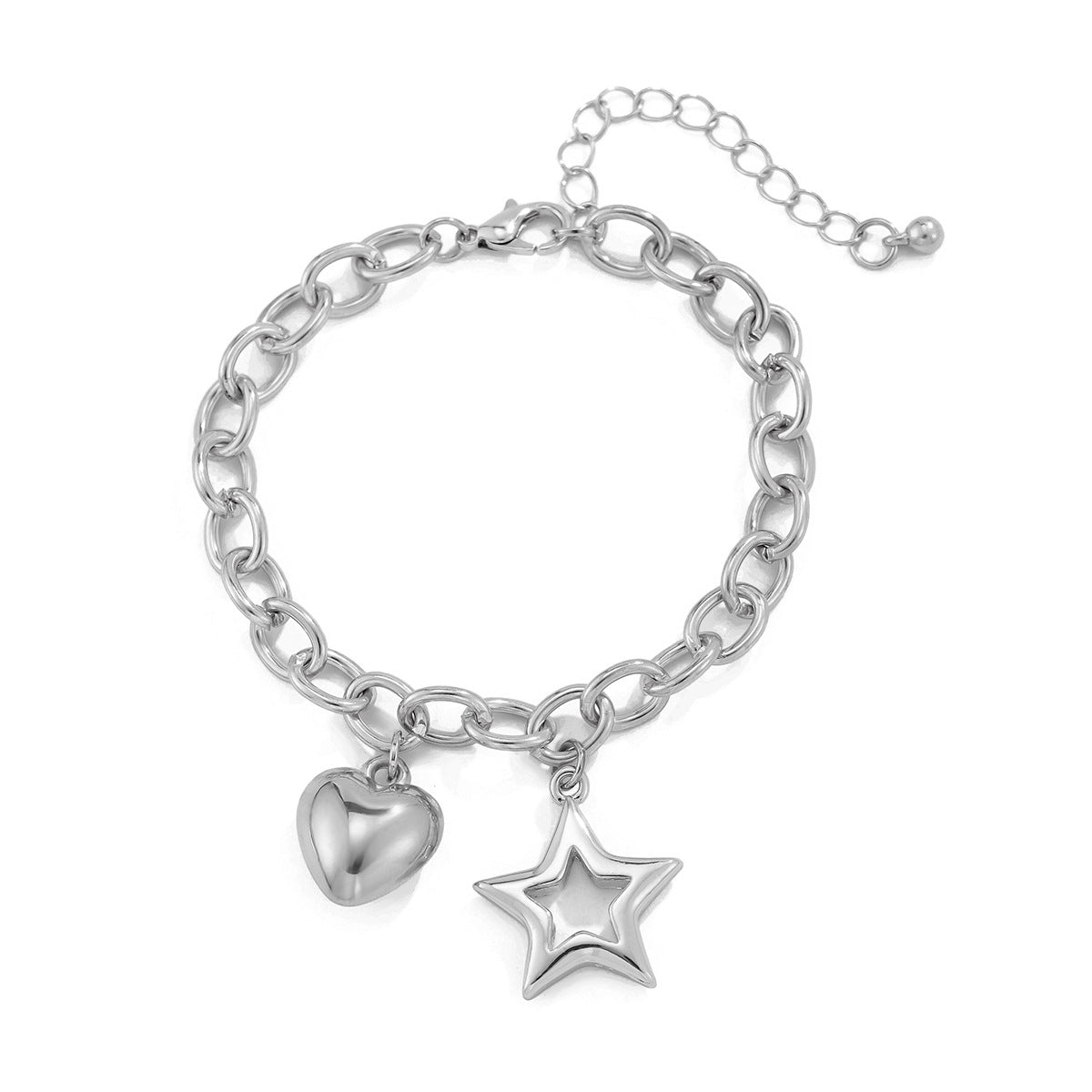 Bracciale Minimal con Pentagramma Cavo e Cuore Peach — Eleganza Estiva