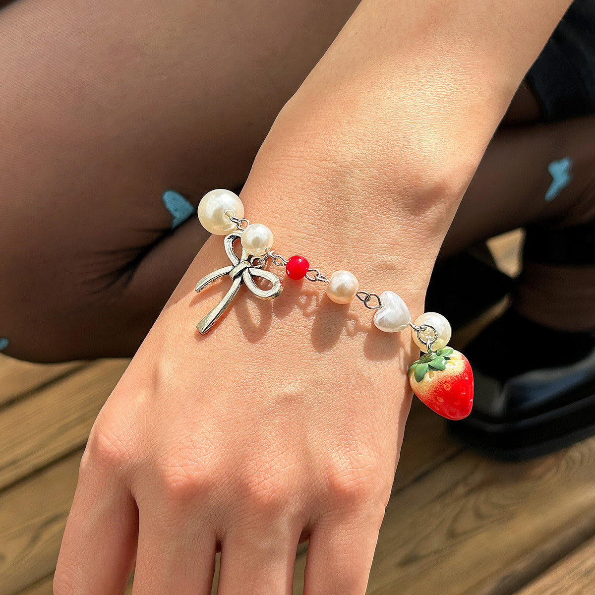 Bracciale Fragola e Fiocco con Perle