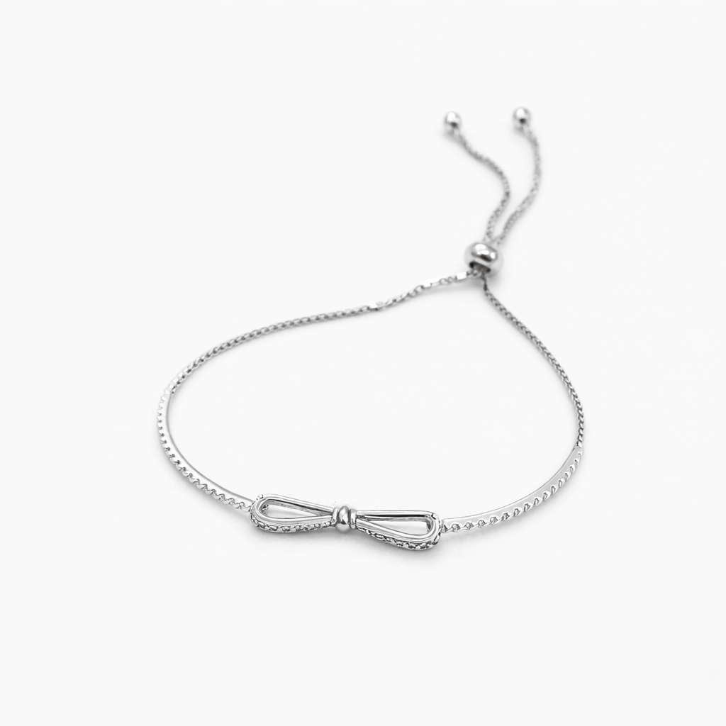 Butterfly — Bracciale Fiocco in Argento Sterling 925 con Perla