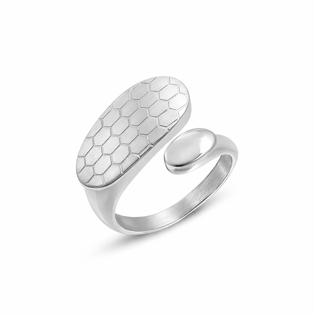 Anello in Acciaio Inossidabile con Motivo a Nido d'Ape