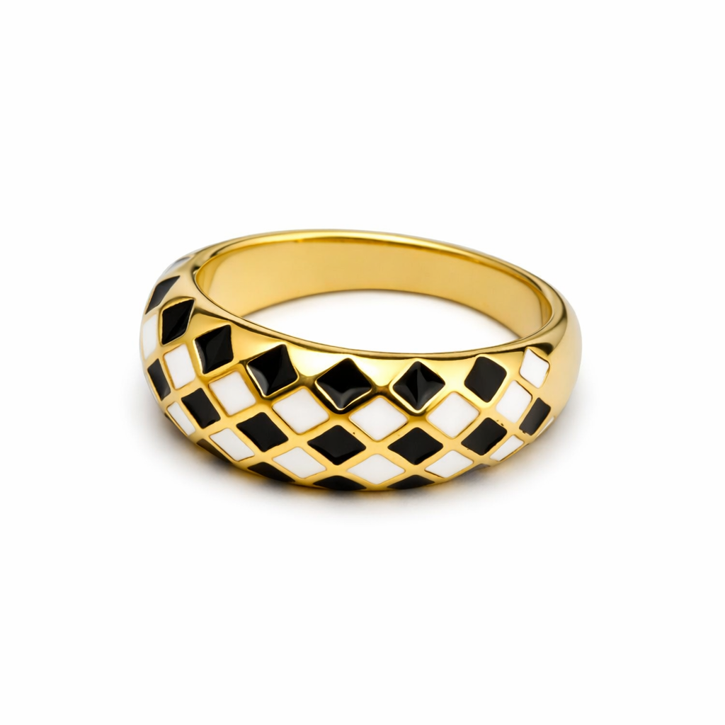 Diamond Plaid — Anello Duale in Titanio Dorato