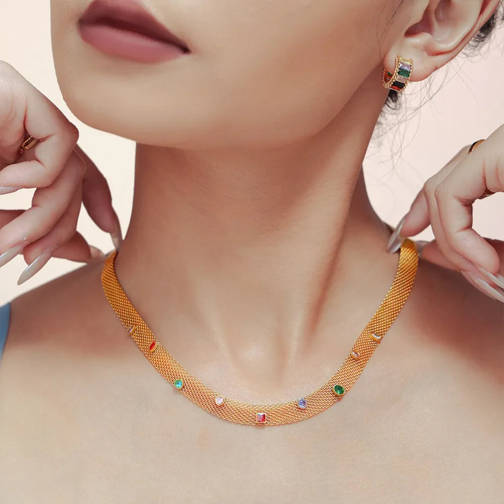 Collana Geometrica con Zirconi Colorati