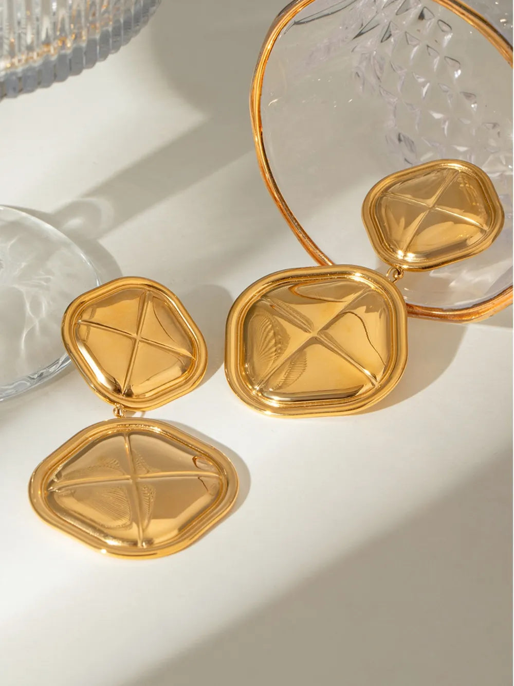 Orecchini Quadrati in Acciaio Inossidabile Placcati Oro 18K