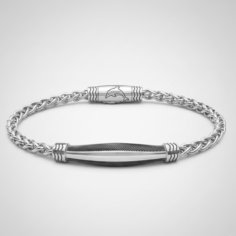 Spirale Silente – Bracciale Estellamare in maglia intrecciata con chiusura simbolica