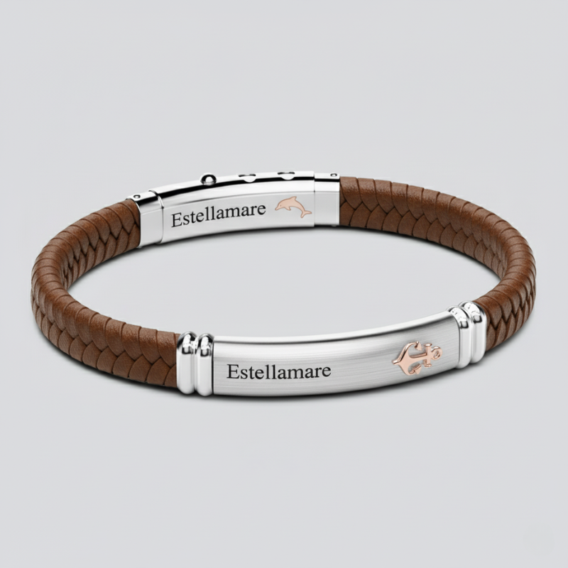 "Nodo Marino" – Bracciale Estellamare in pelle intrecciata con placche incise