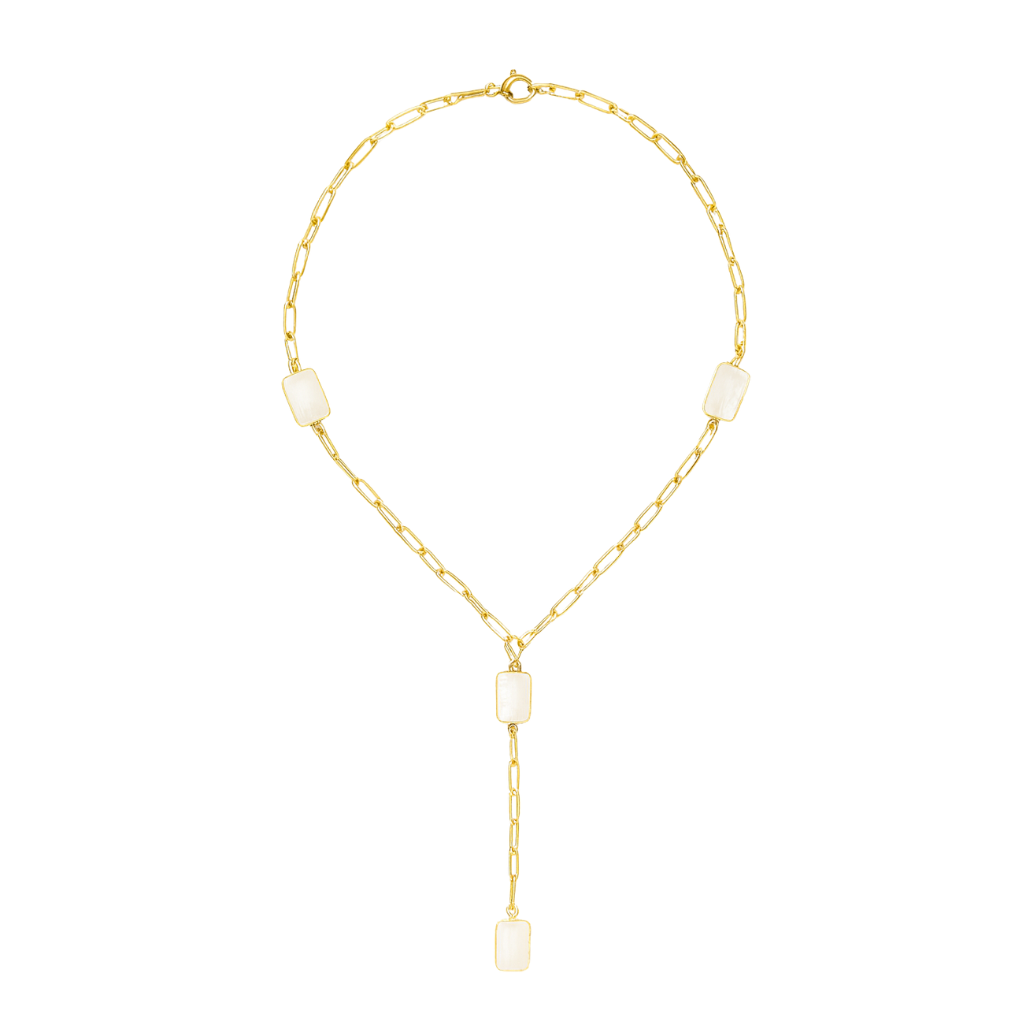 Eleganza Minimalista Avorio - Collana Lariat in Oro con Pietre di Luna