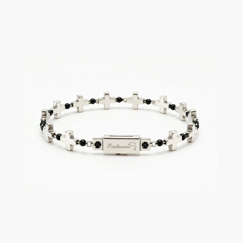 Croce d’Ombra" – Bracciale Estellamare in argento 925 con maglie