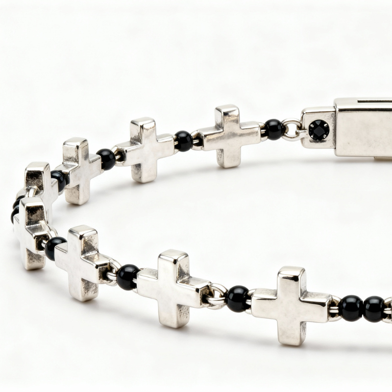 Croce d’Ombra" – Bracciale Estellamare in argento 925 con maglie