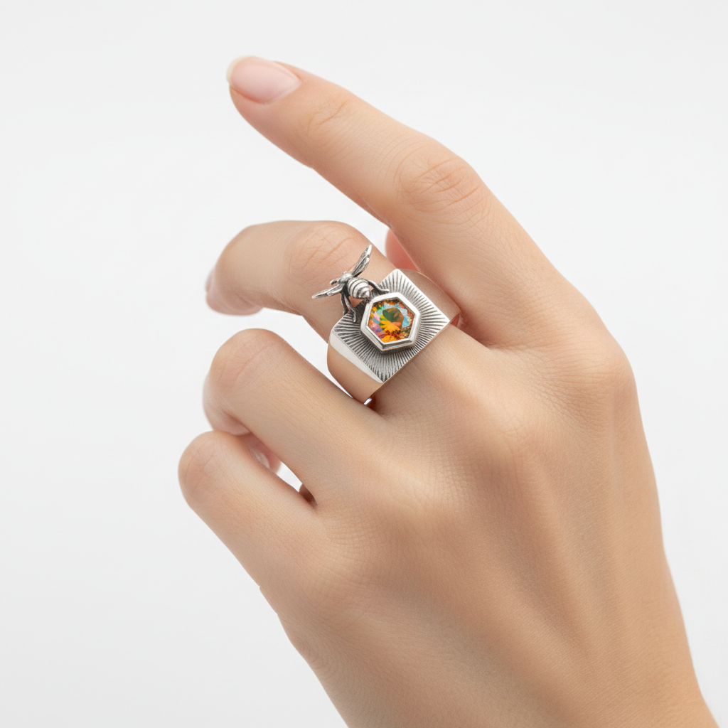 Il Ronzio della Creatività: Anello “Ape & Arcobaleno” in Argento 925