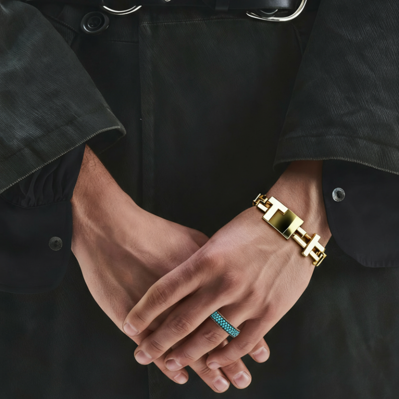 Linea Forte – Bracciale maschile Estellamare in maglia rettangolare dorata