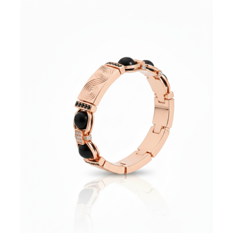"Vortice d’Ambra" – Bracciale Estellamare in argento 925 IP rosé con onice nero