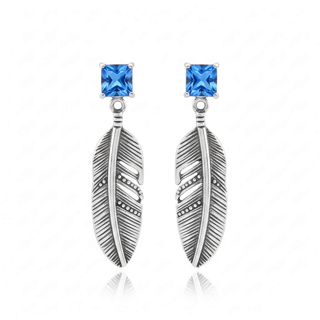 Libertà Cristallina: Orecchini Piuma con Topazio Blu