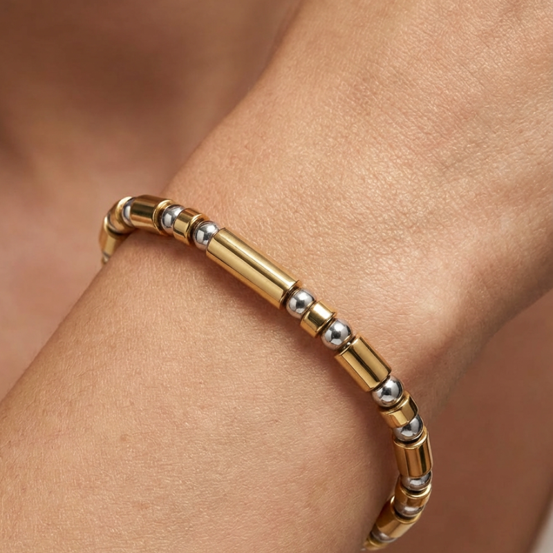 "Luce Alternata" – Bracciale Estellamare in oro e acciaio lucidato