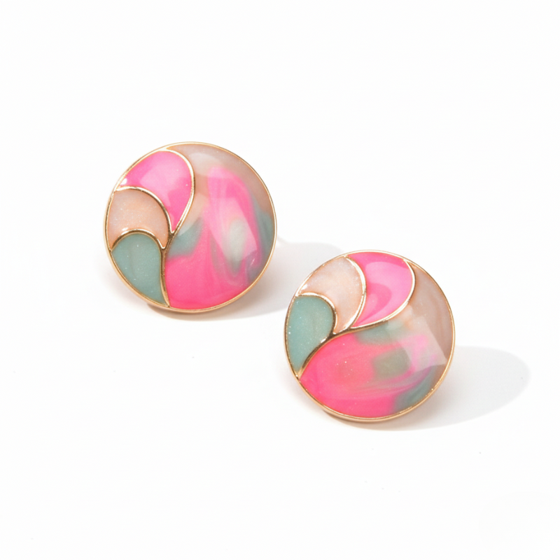 Multi-Colour Enamel Round Hypoallergenic Earrings