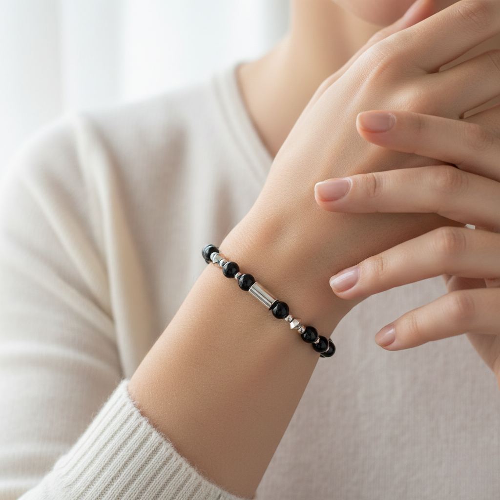 BRACCIALE ONICE NERA & ACCIAIO INOX 316L