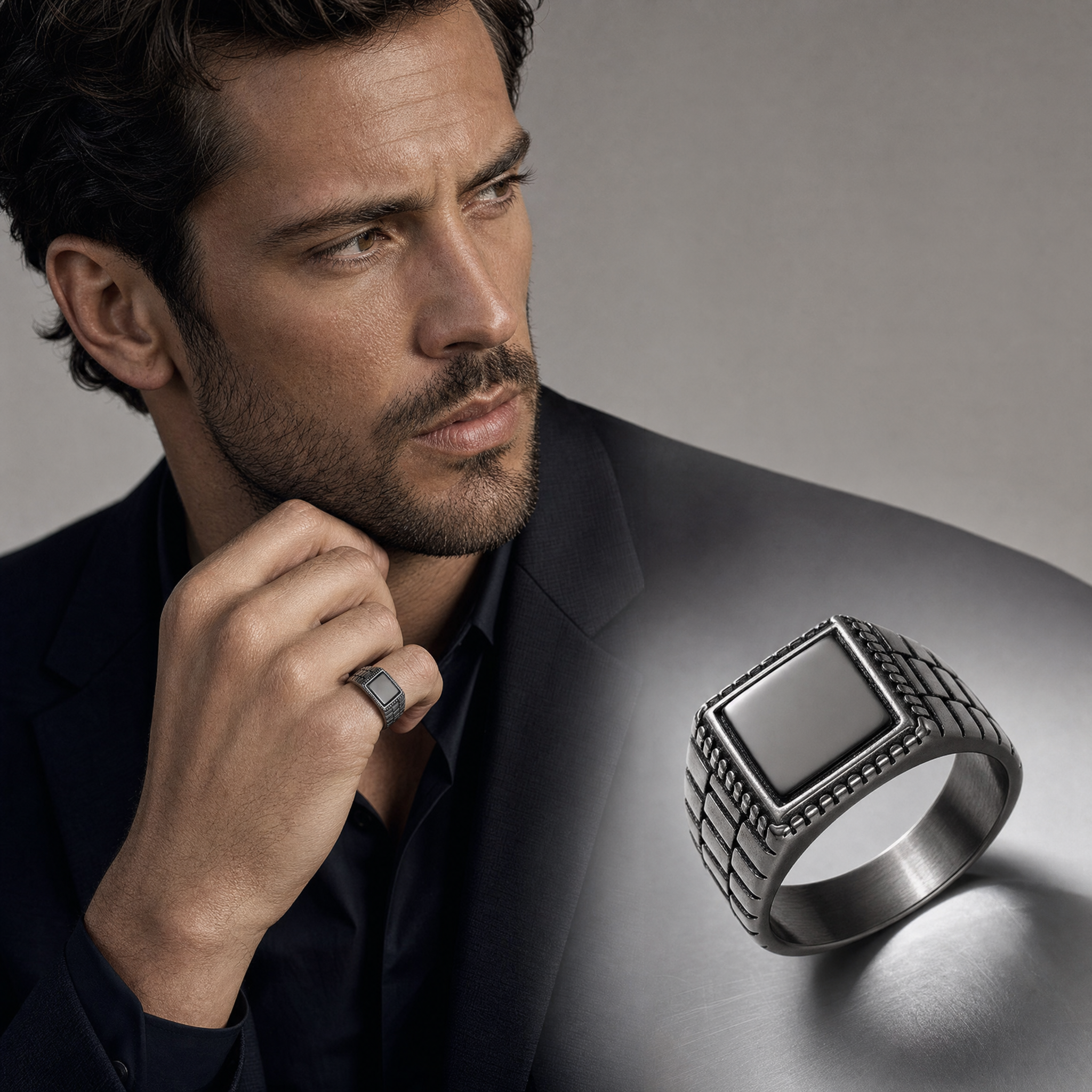 Nodo d’Onice — Anello Watchband in 316L, Look Rock e Raffinato