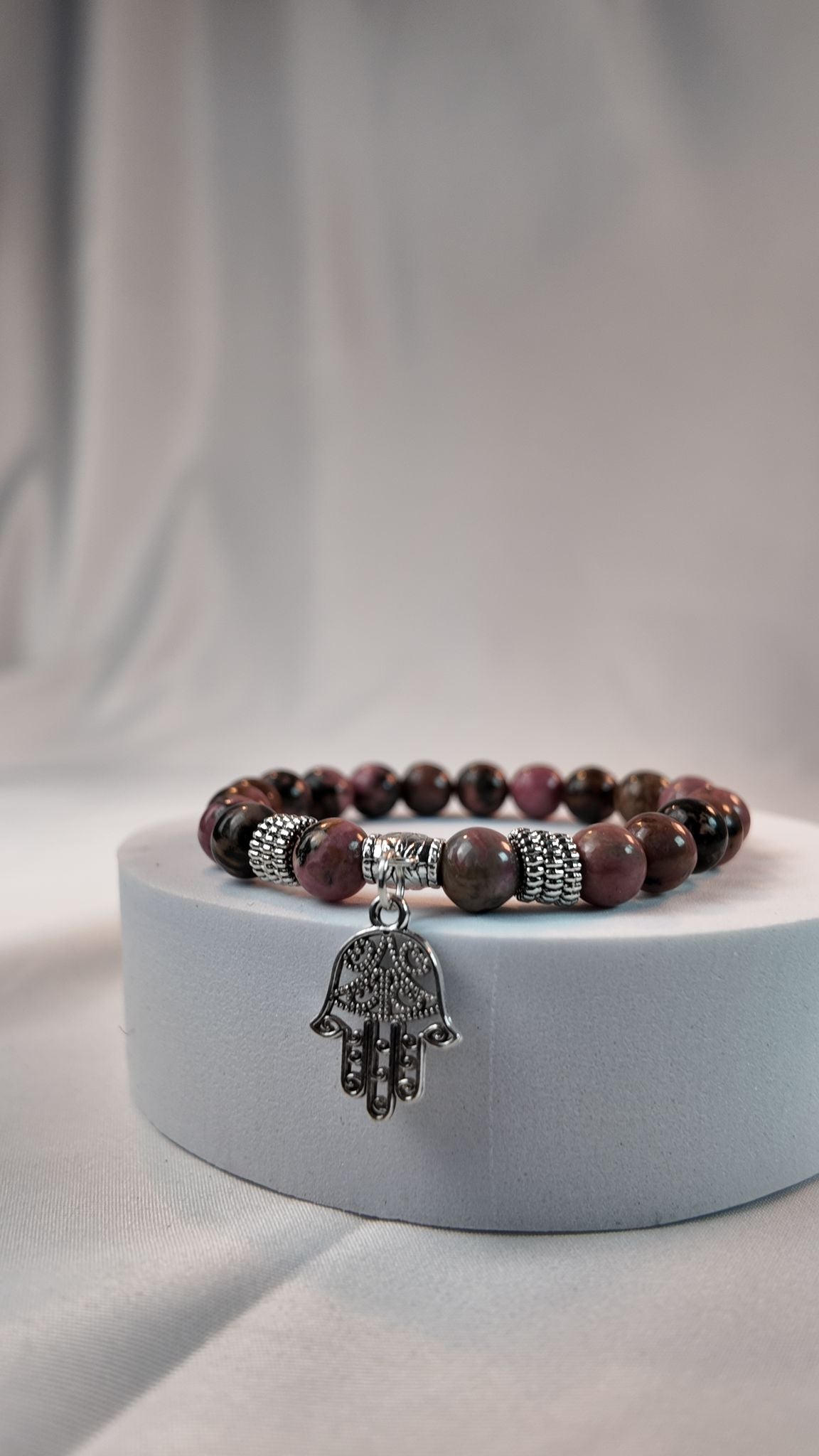 BRACCIALE HAMSA IN RODONITE