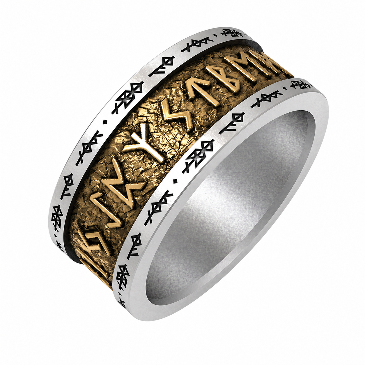 Anello Rune Vichinghe in Rame con Intarsi Argento