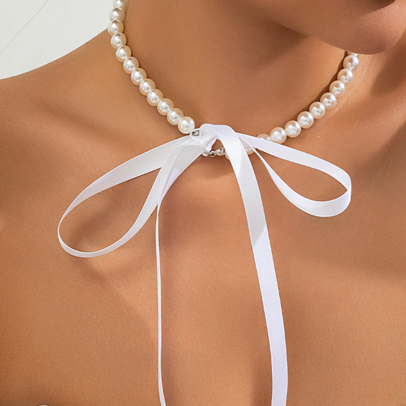 Collana Elegante Nastro e Perla