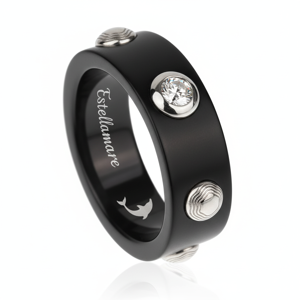 "Orbita Nera" – Anello Estellamare in argento 925 brunito con inserto diamantato