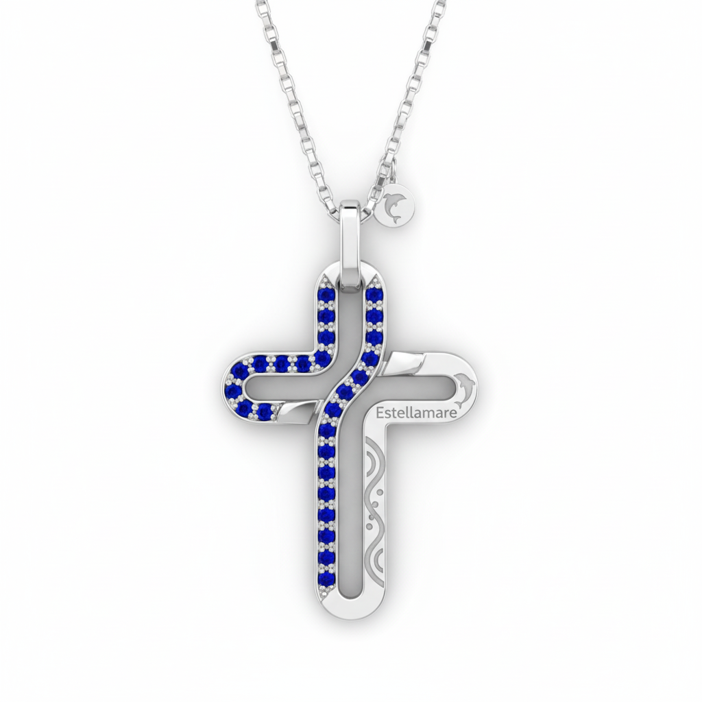 “Linea Sacra” - Collana Maschile in Argento 925 con Pietre Blue