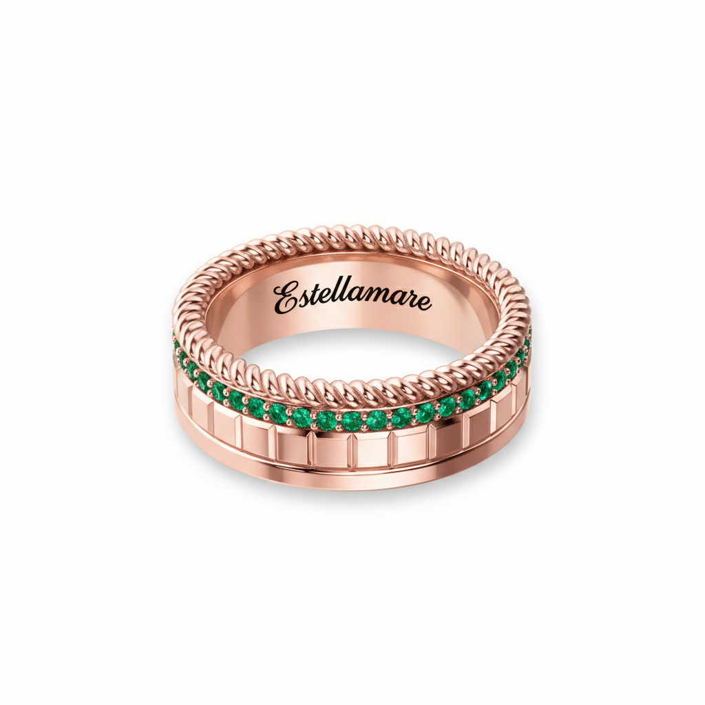 Emerald Twist – Anello Estellamare in oro rosa e smeraldi incastonati