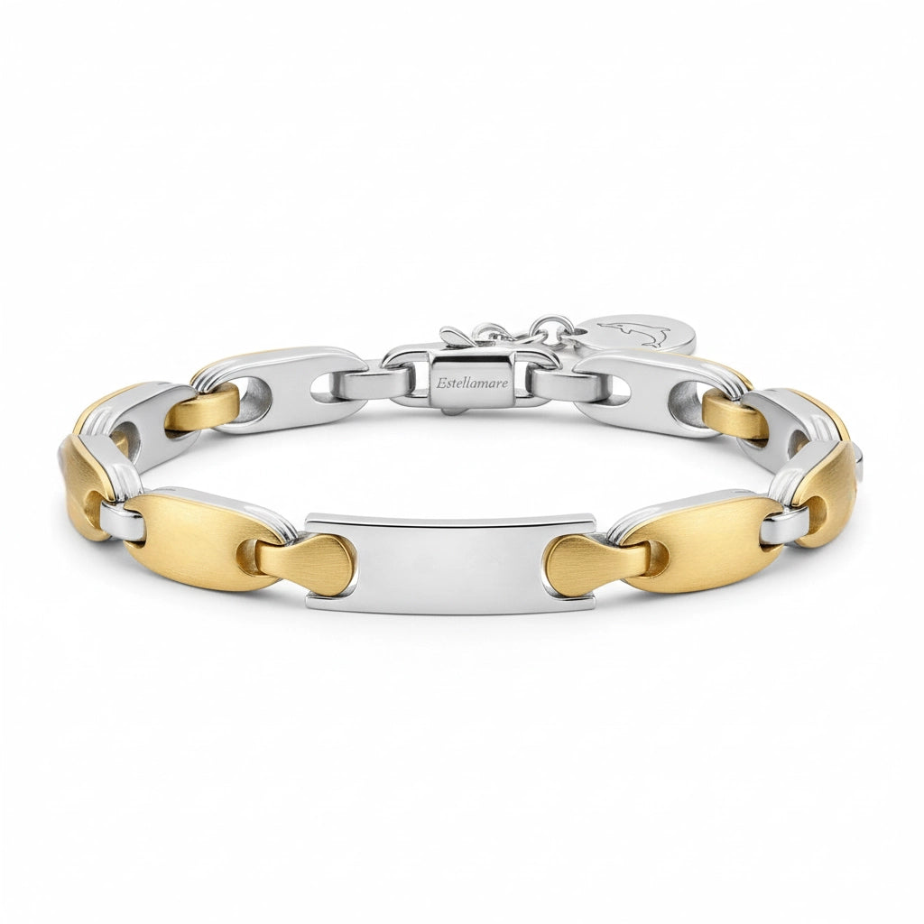 Connubio Prezioso – Bracciale Estellamare in acciaio e oro con charm inciso