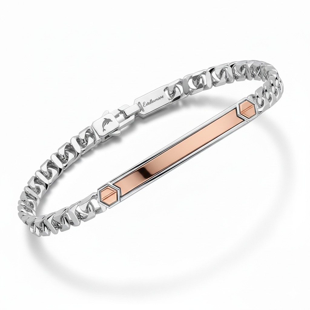 Nodo Lunare" – Bracciale Sailormoon in acciaio bicolore con placchetta geometrica