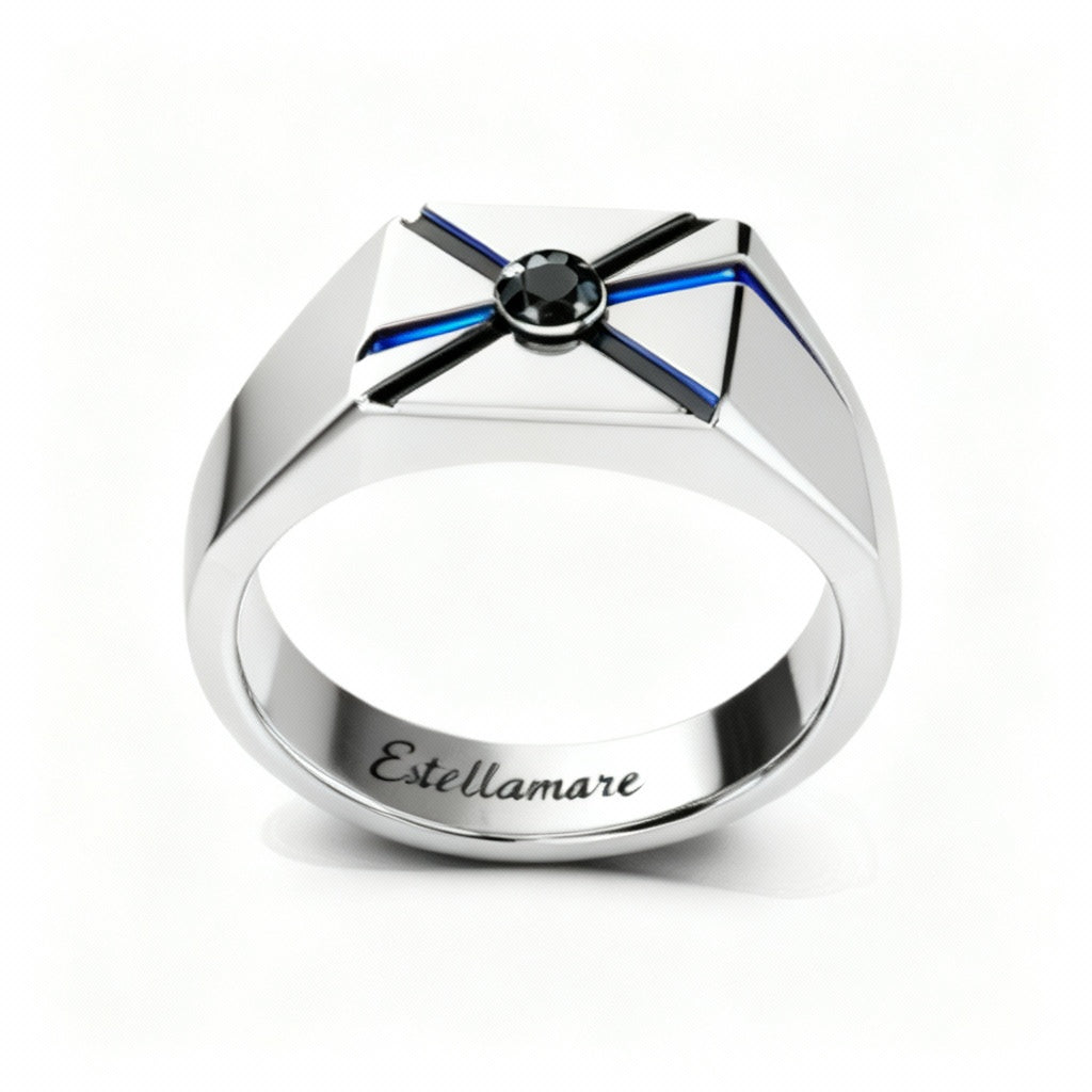 Luce Lineare – Anello in Argento con Onice Nera e Inlay Blu