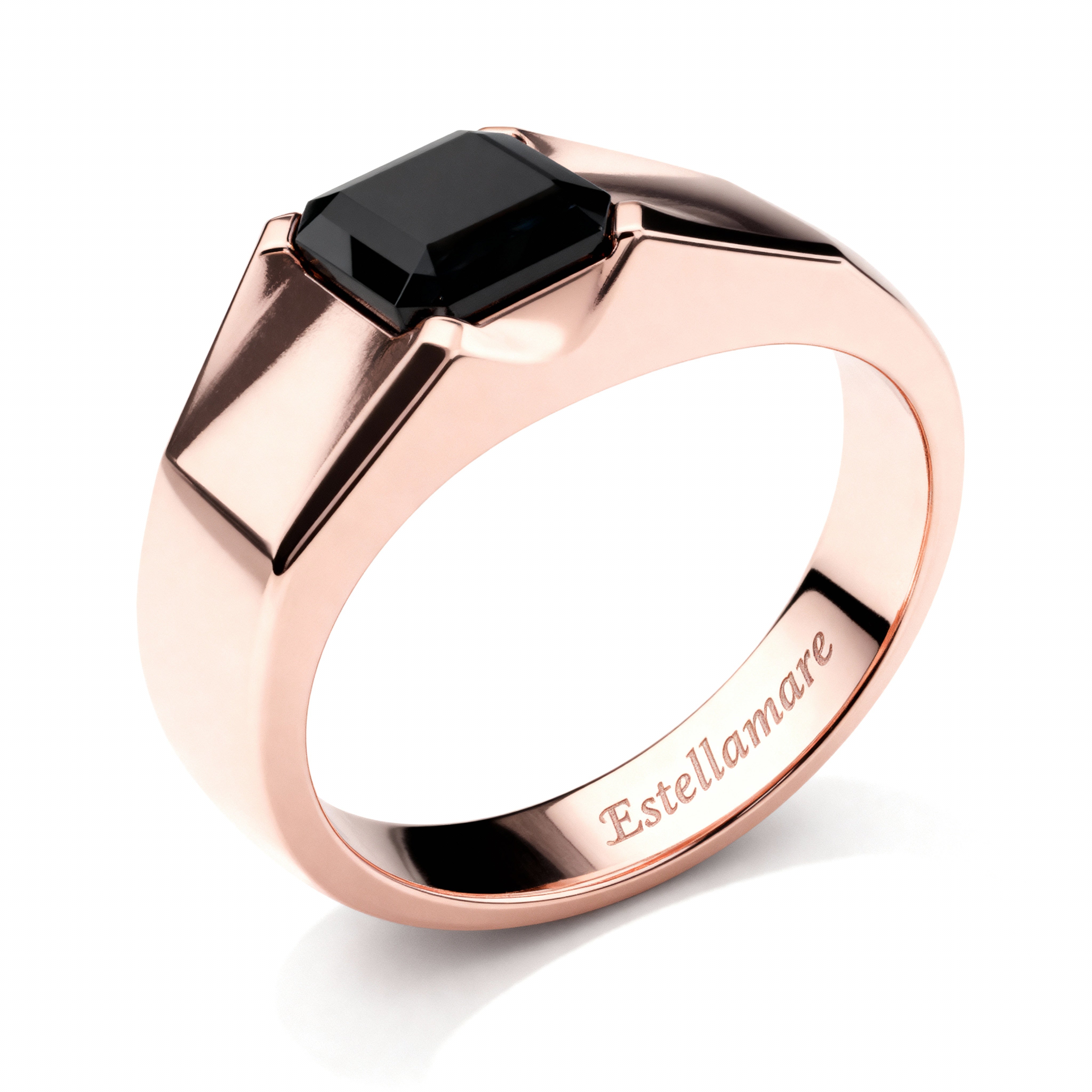 Notte Geometrica – Anello in Oro Rosa con Onice Rettangolare