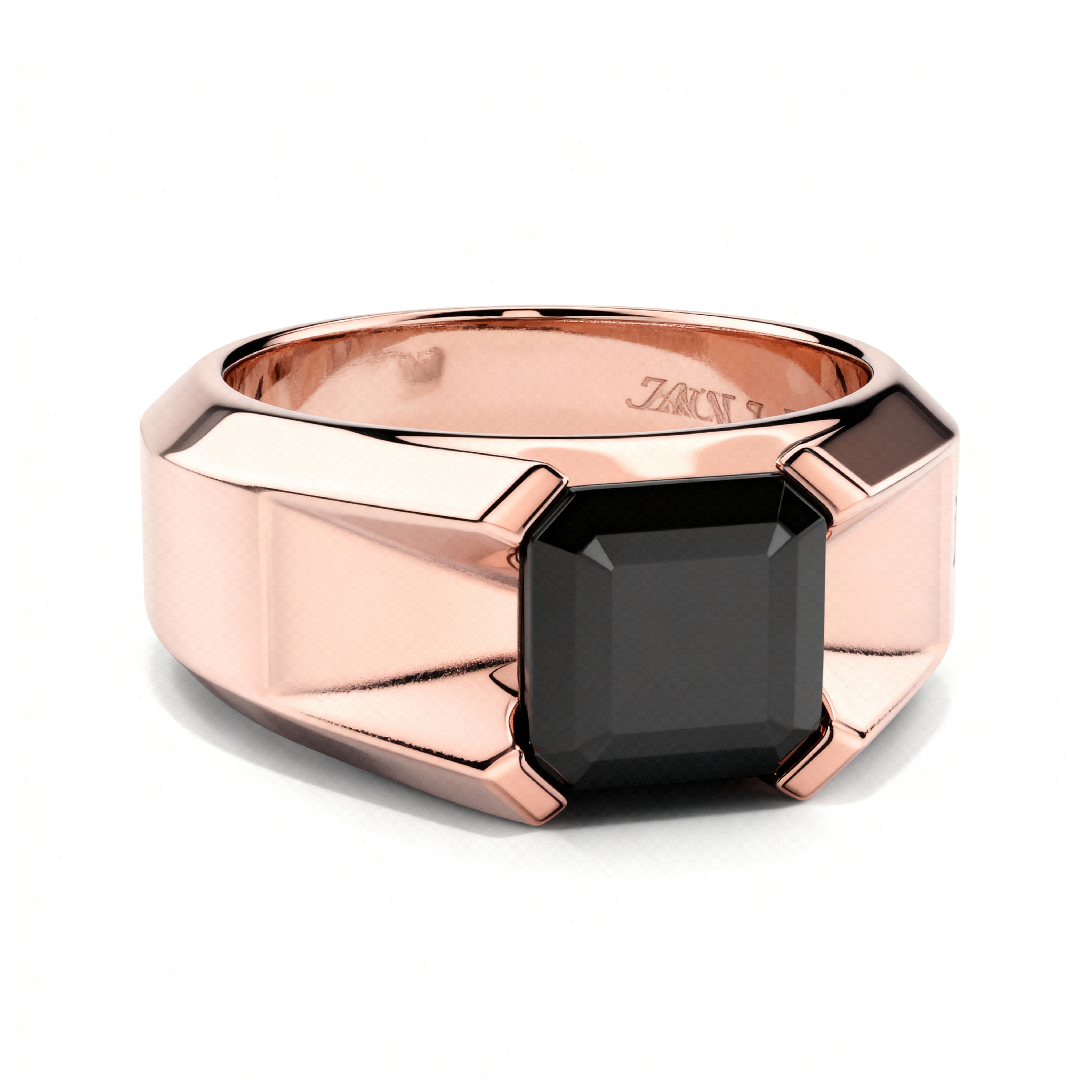 Notte Geometrica – Anello in Oro Rosa con Onice Rettangolare