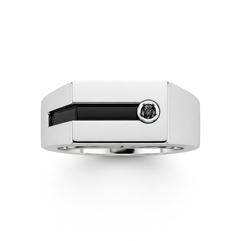 Orizzonte Notturno – Anello in Argento con Inlay Nero e Pietra Centrale