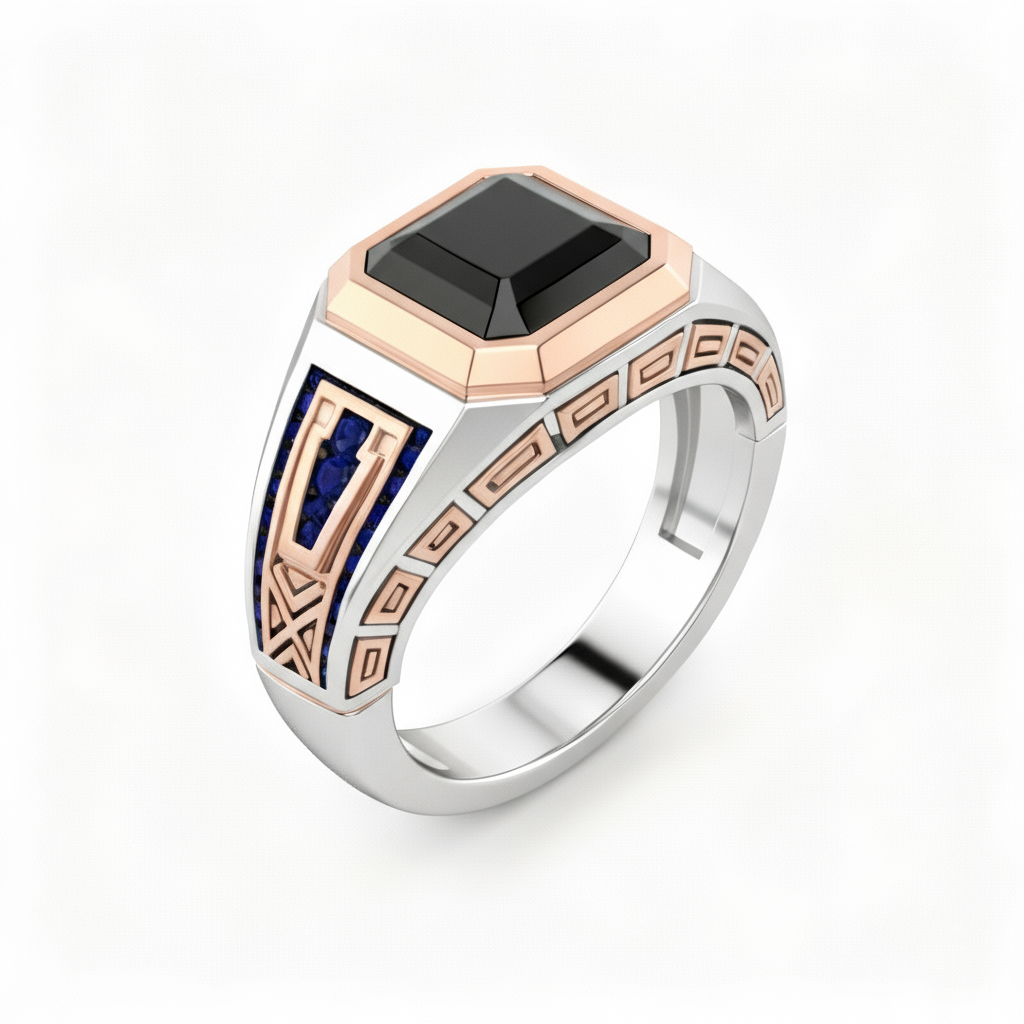 Fortezza Abissale – Anello Architettonico in Argento con Onice Nero