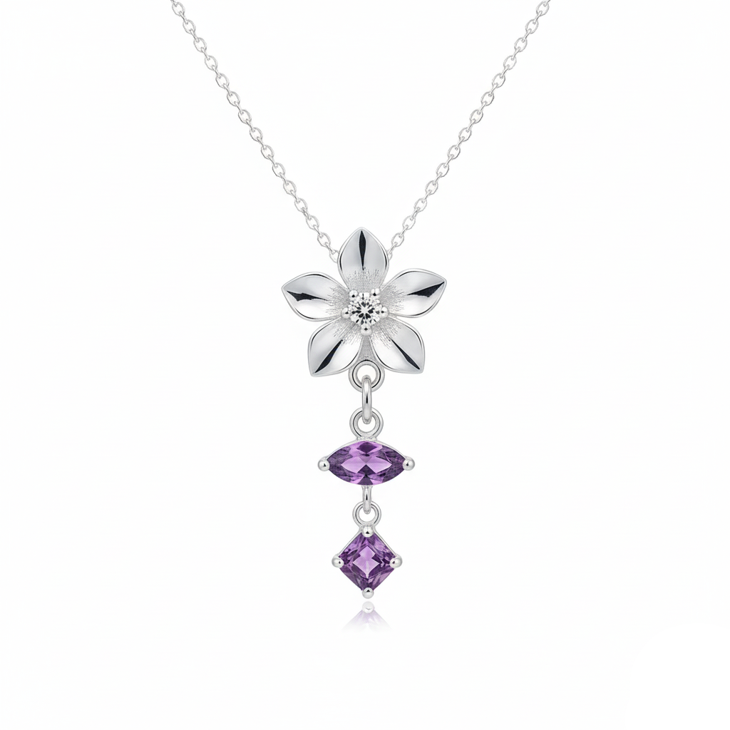 Fiore Mistico Ametista - Collana Floreale con Gemme Sfaccettate