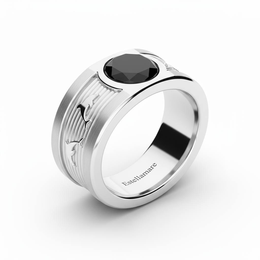 Onde Notturne – Anello in Argento con Onice Nera