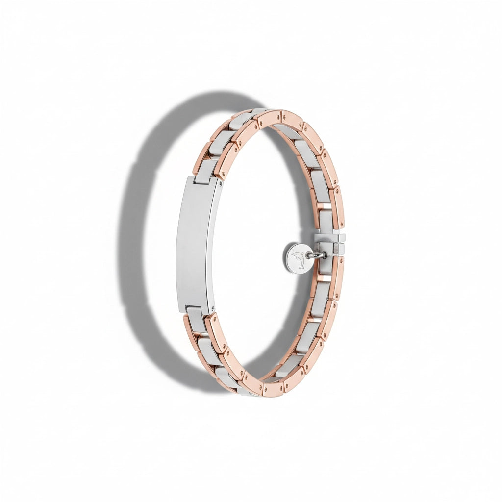 Dualità Lucente – Bracciale Estellamare in acciaio bicolore con placchetta centra